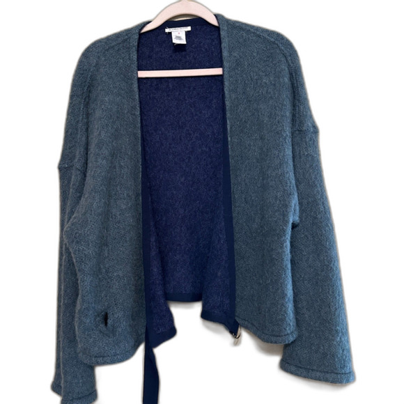 Alfred Sung Wrap Sweater Womens Size 8 Teal Blue Acrylic Mohair Blend Cozy Fall - Picture 1 of 6